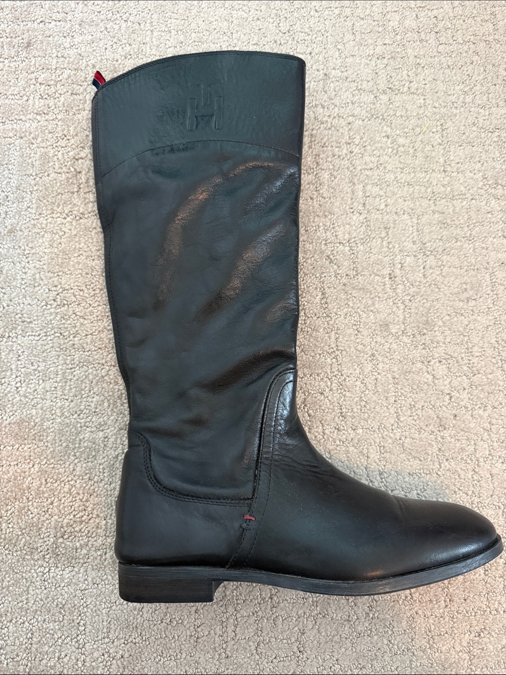 Tommy Hilfiger Black Leather Tall Riding Boot